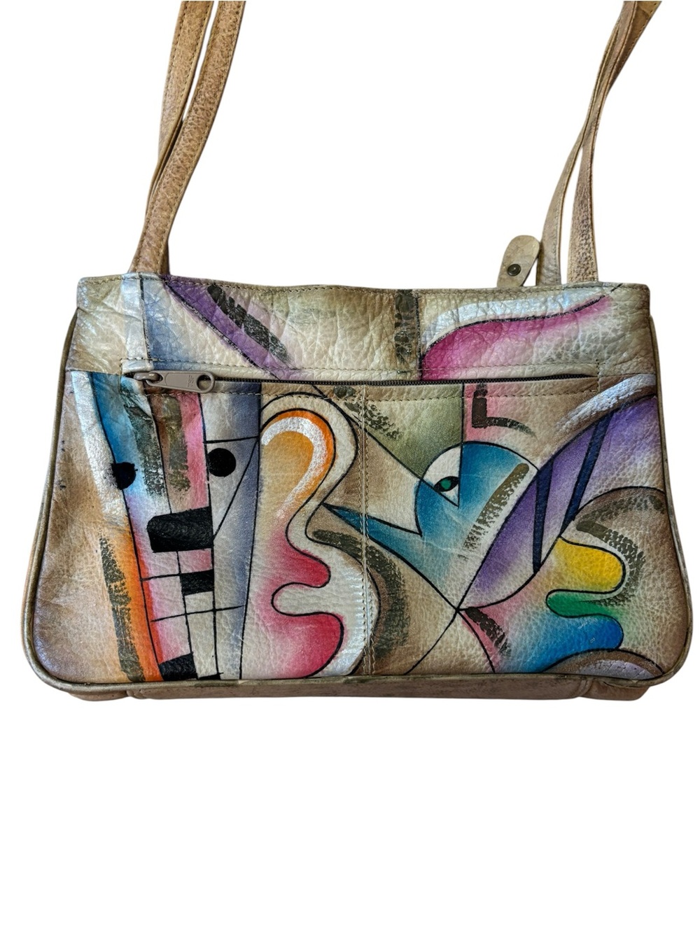 Painted Leather Crossbody Shoulder Bag in Multicolor